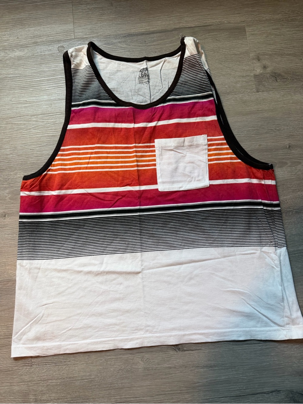 Route 66 Men’s Red and White Striped Tank Top - Extra Large